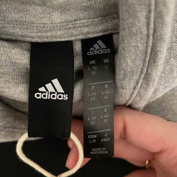 Adidas Womens Grey Cropped High Low Cowl Neck Sweatshirt with Stripe - Size L - Picture 5 of 8